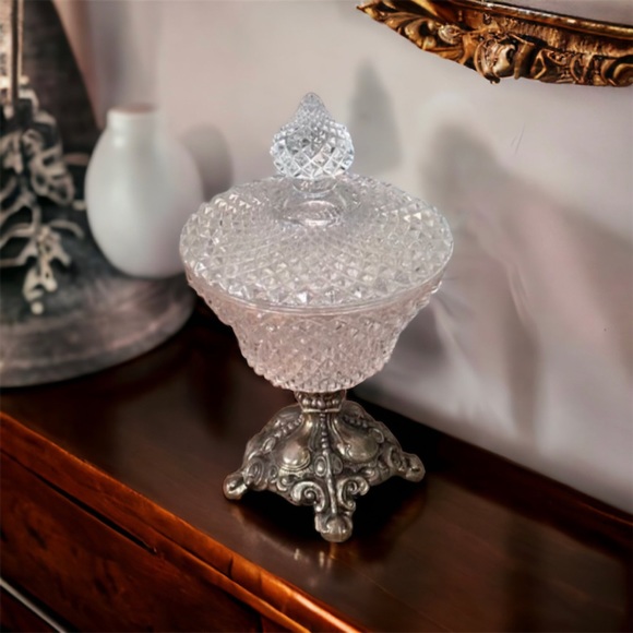Vintage Diamond Point Glass Compote - Picture 7 of 15